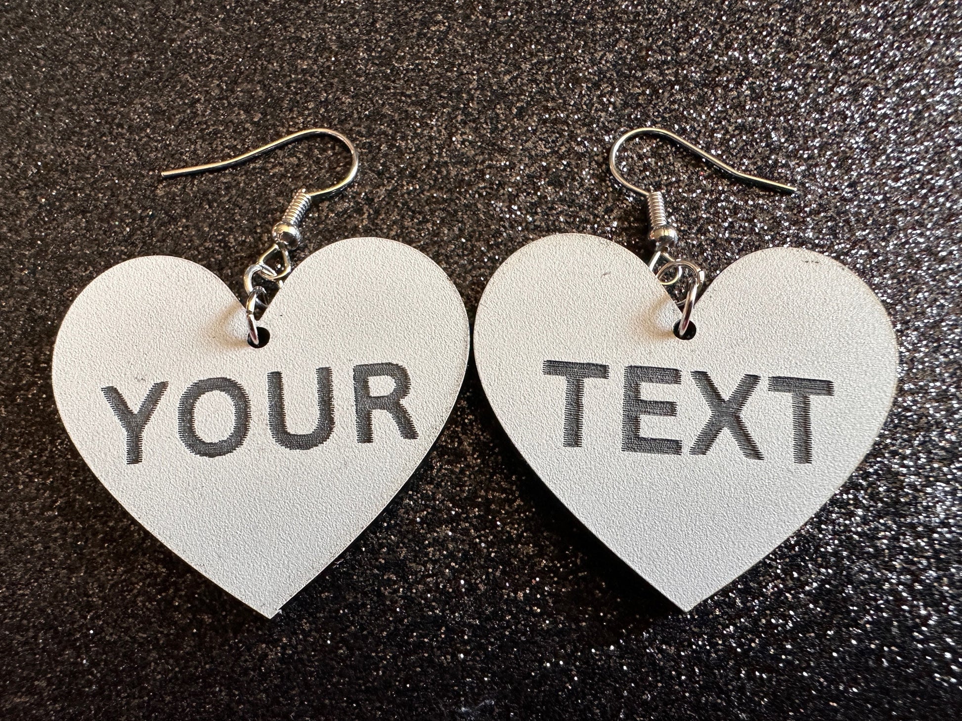 Custom Text Earrings: Laser Engraved Words, White with Black Text, Letters, Names, Teacher Gift, Anniversary, Best Gifts for Her/Him/Them