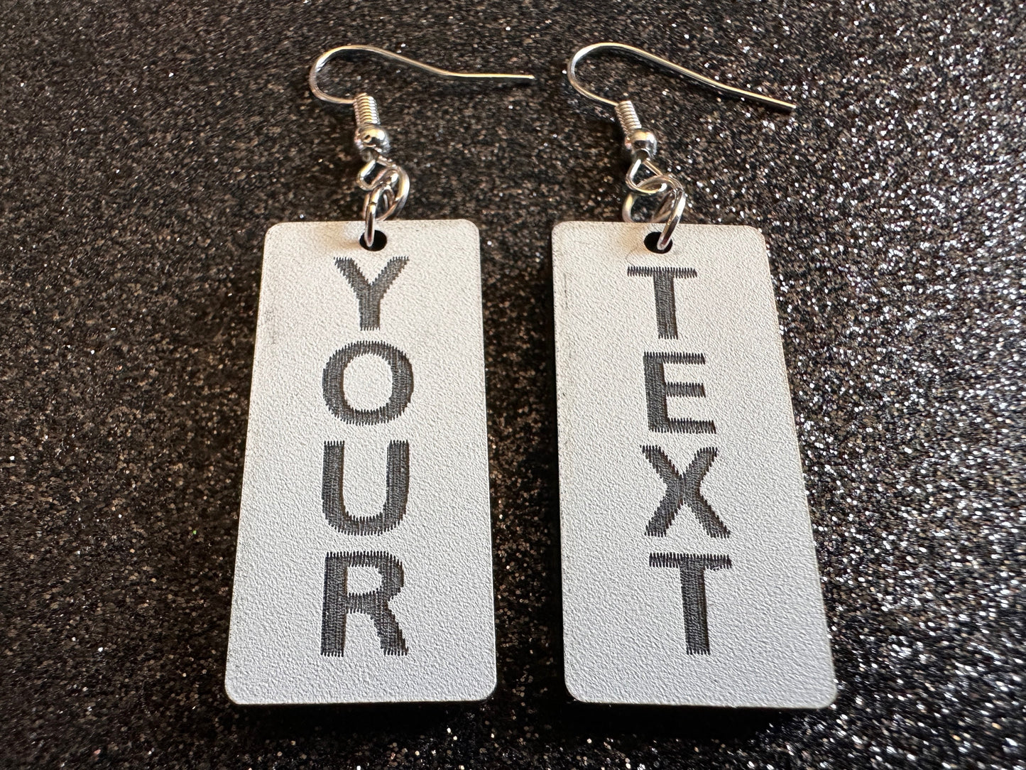 Custom Text Earrings: Laser Engraved Words, White with Black Text, Letters, Names, Teacher Gift, Anniversary, Best Gifts for Her/Him/Them