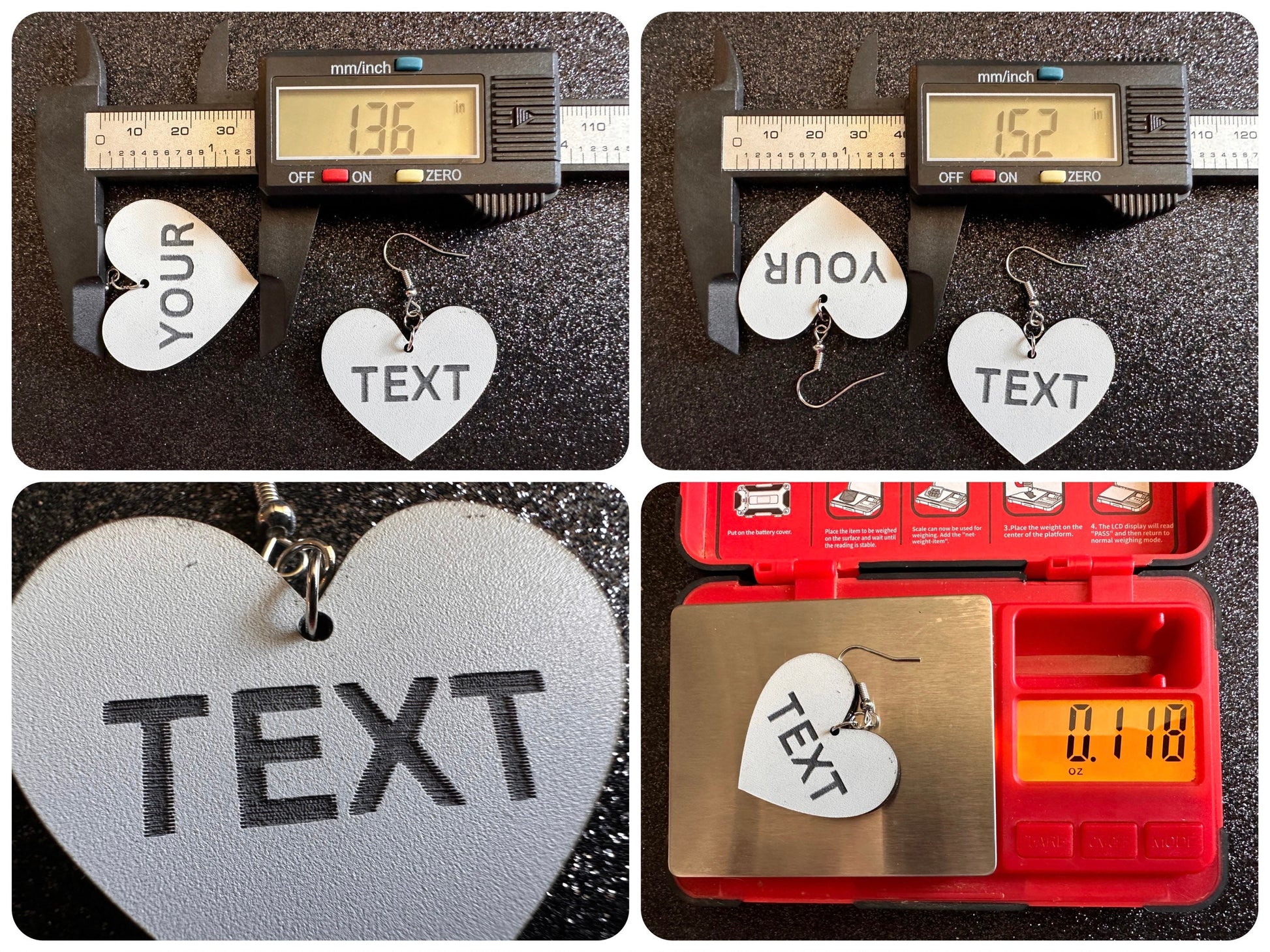 Custom Text Earrings: Laser Engraved Words, White with Black Text, Letters, Names, Teacher Gift, Anniversary, Best Gifts for Her/Him/Them