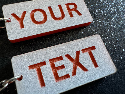 Custom Text Earrings: Laser Engraved Words, White with Orange Text, Letters, Names, Teacher Gift, Anniversary, Best Gifts for Her/Him/Them