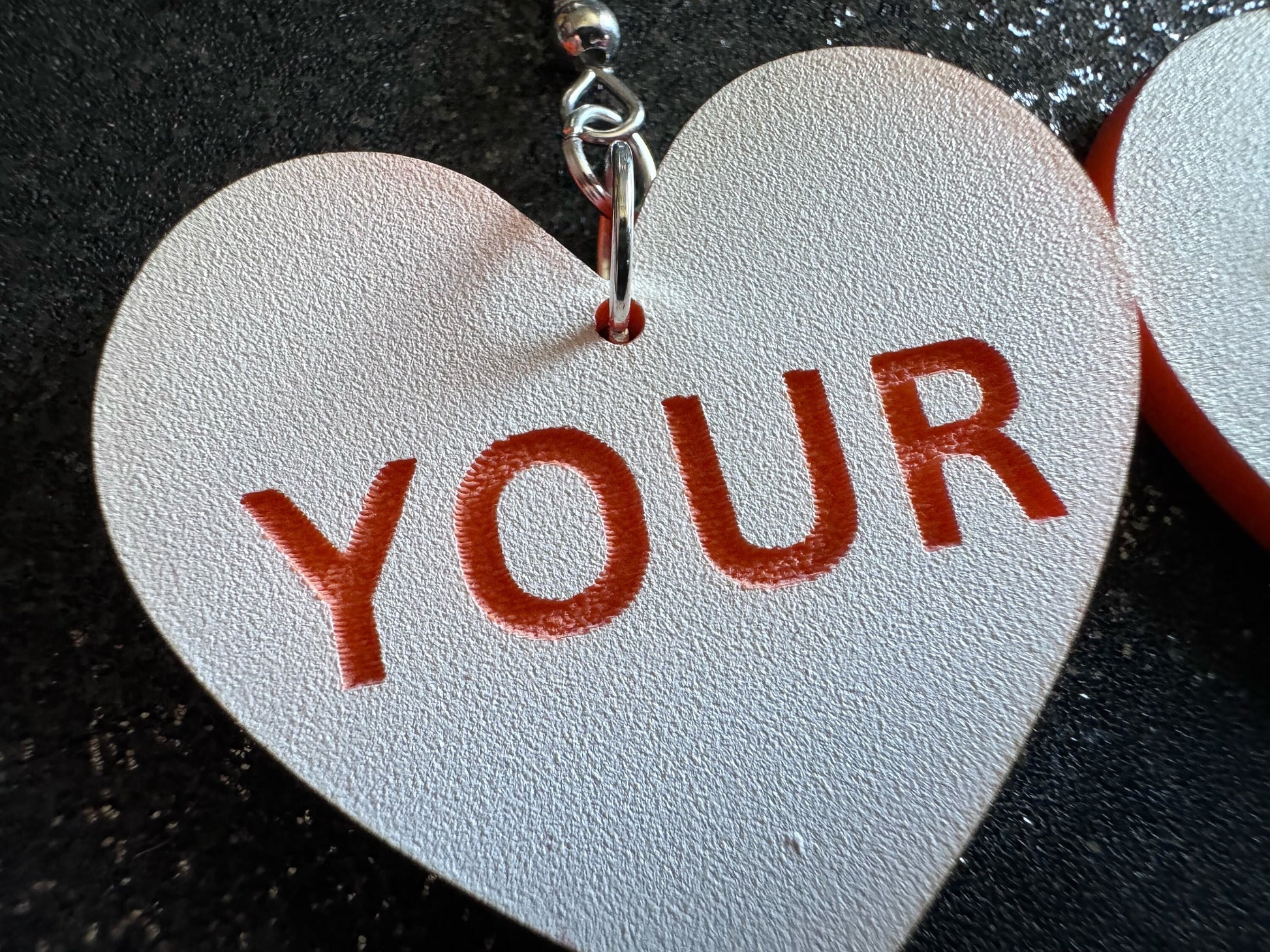 Custom Text Earrings: Laser Engraved Words, White with Orange Text, Letters, Names, Teacher Gift, Anniversary, Best Gifts for Her/Him/Them