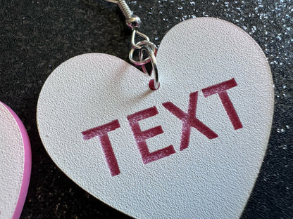 Custom Text Earrings: Laser Engraved Words, White with Pink Text, Letters, Names, Teacher Gift, Anniversary, Best Gifts for Her/Him/Them