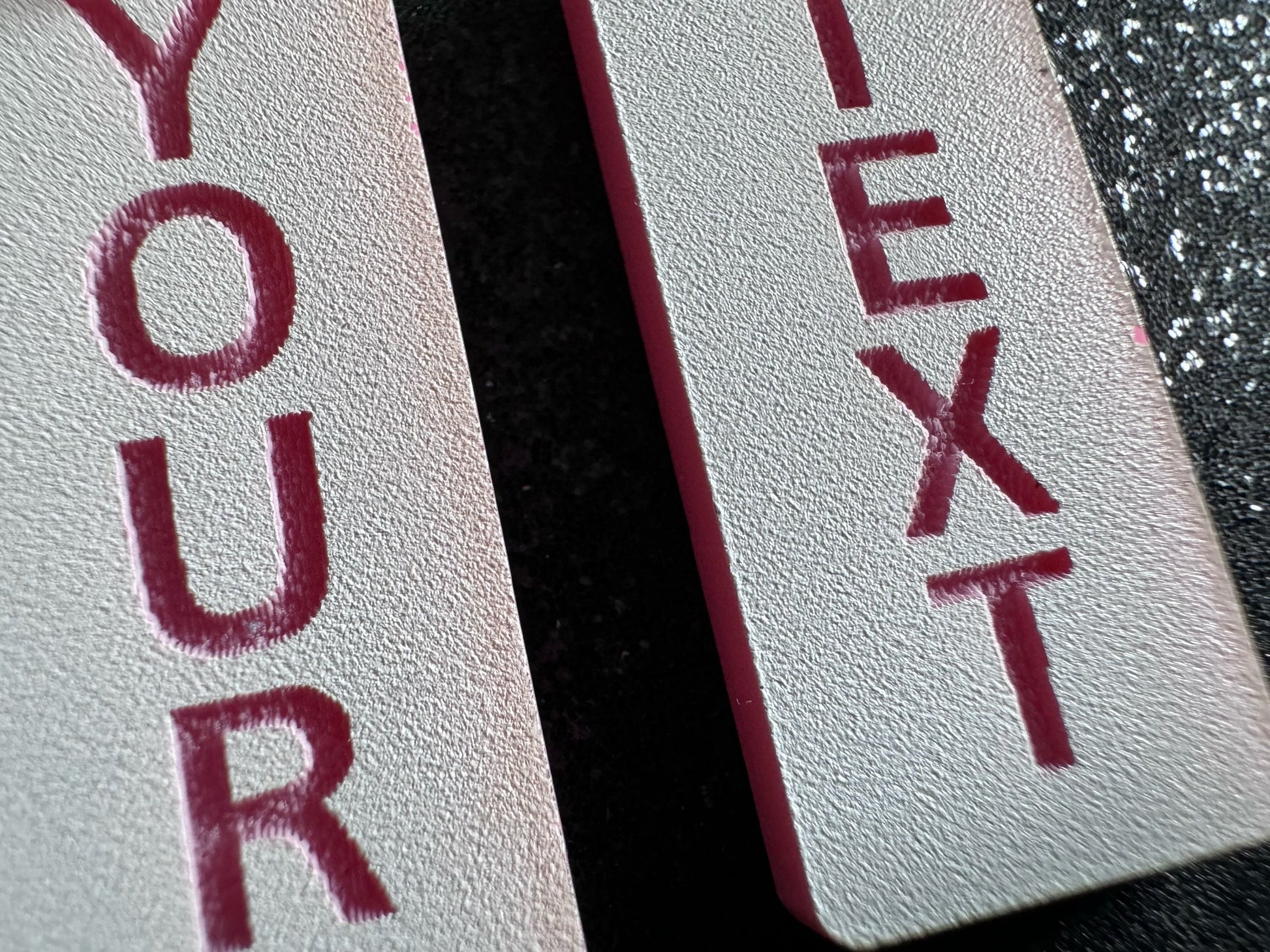 Custom Text Earrings: Laser Engraved Words, White with Pink Text, Letters, Names, Teacher Gift, Anniversary, Best Gifts for Her/Him/Them