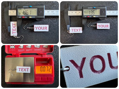 Custom Text Earrings: Laser Engraved Words, White with Pink Text, Letters, Names, Teacher Gift, Anniversary, Best Gifts for Her/Him/Them