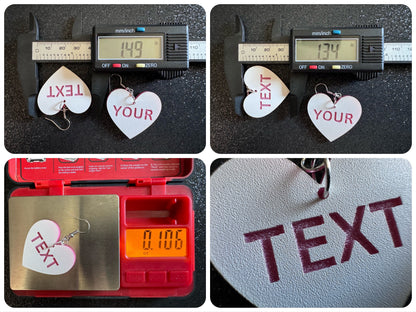 Custom Text Earrings: Laser Engraved Words, White with Pink Text, Letters, Names, Teacher Gift, Anniversary, Best Gifts for Her/Him/Them