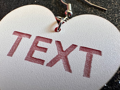 Custom Text Earrings: Laser Engraved Words, White with Red Text, Letters, Names, Teacher Gift, Anniversary, Best Gifts for Her/Him/Them