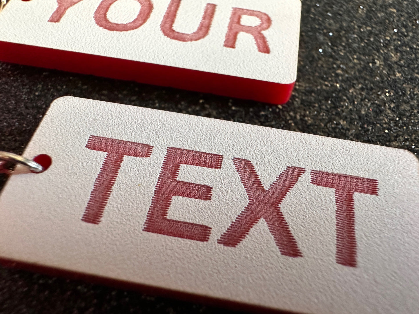 Custom Text Earrings: Laser Engraved Words, White with Red Text, Letters, Names, Teacher Gift, Anniversary, Best Gifts for Her/Him/Them