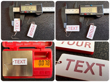 Custom Text Earrings: Laser Engraved Words, White with Red Text, Letters, Names, Teacher Gift, Anniversary, Best Gifts for Her/Him/Them