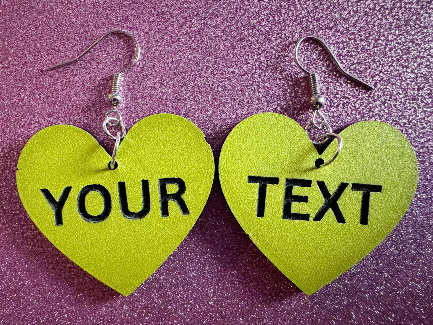 Custom Text Earrings: Laser Engraved Words, Yellow with Black Text, Letters, Names, Teacher Gift, Anniversary, Best Gifts for Her/Him/Them