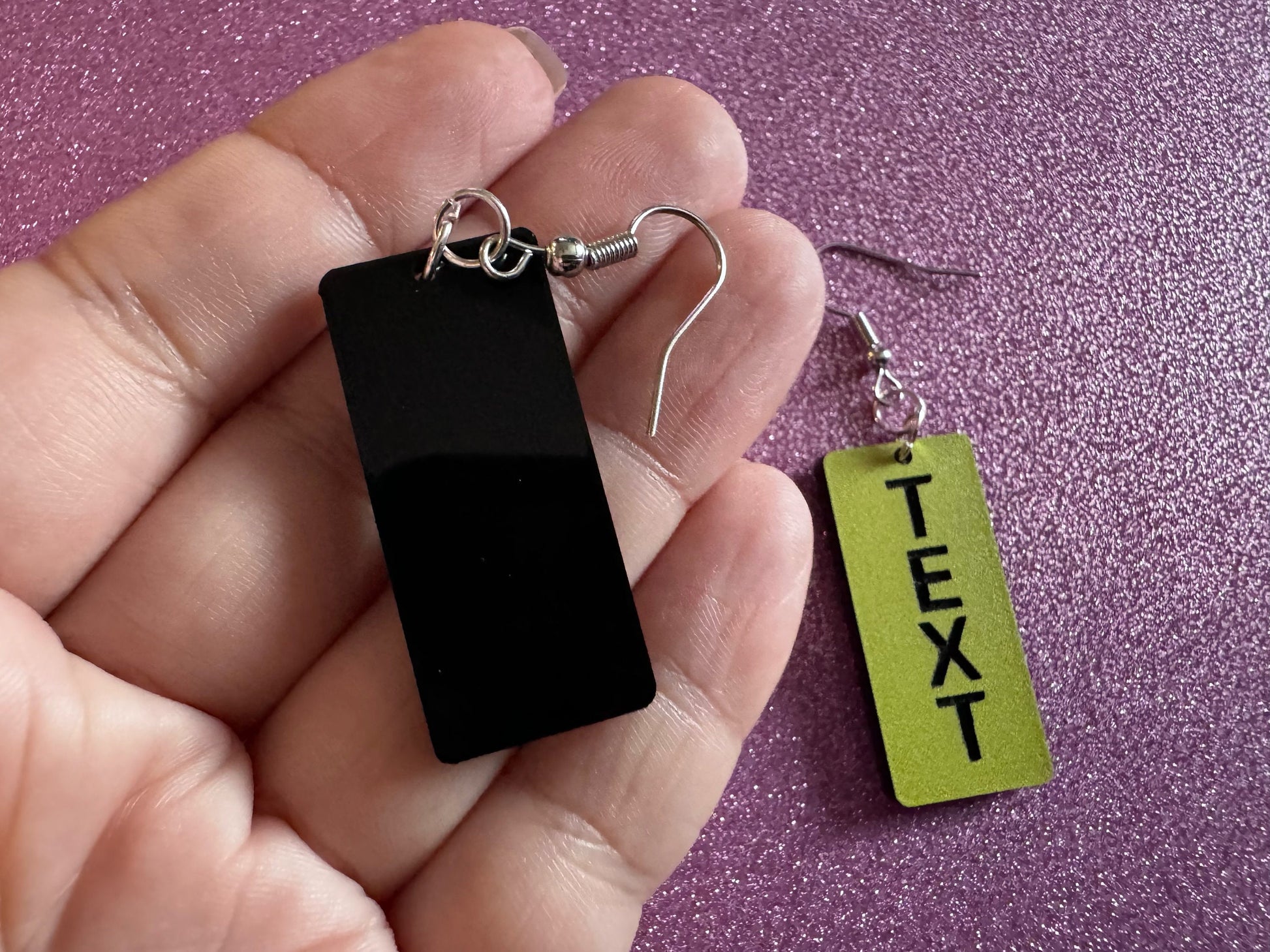 Custom Text Earrings: Laser Engraved Words, Yellow with Black Text, Letters, Names, Teacher Gift, Anniversary, Best Gifts for Her/Him/Them
