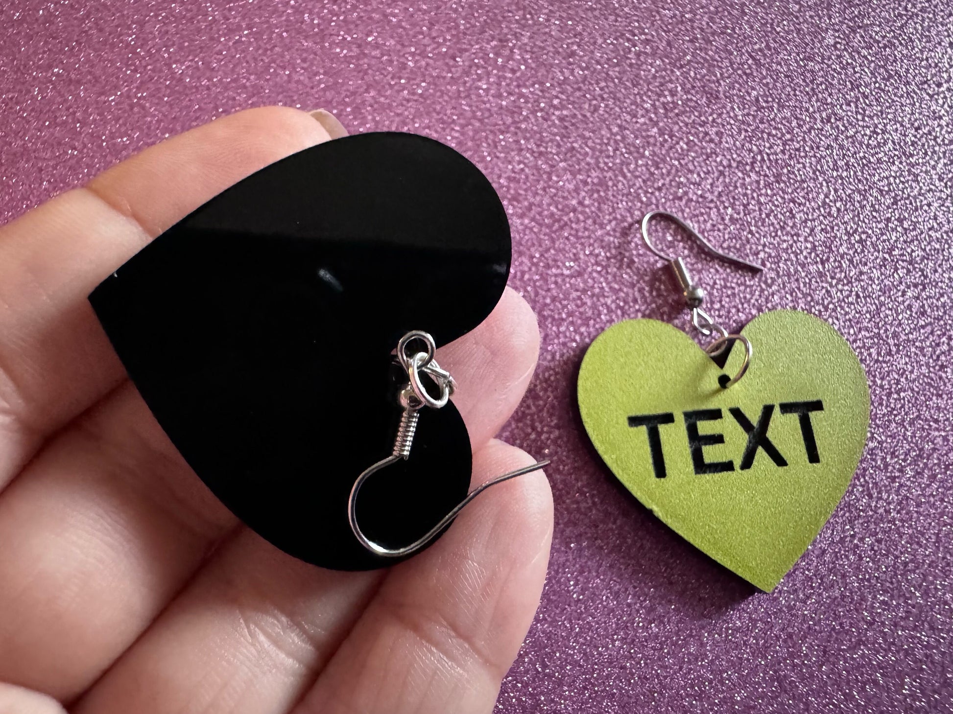 Custom Text Earrings: Laser Engraved Words, Yellow with Black Text, Letters, Names, Teacher Gift, Anniversary, Best Gifts for Her/Him/Them