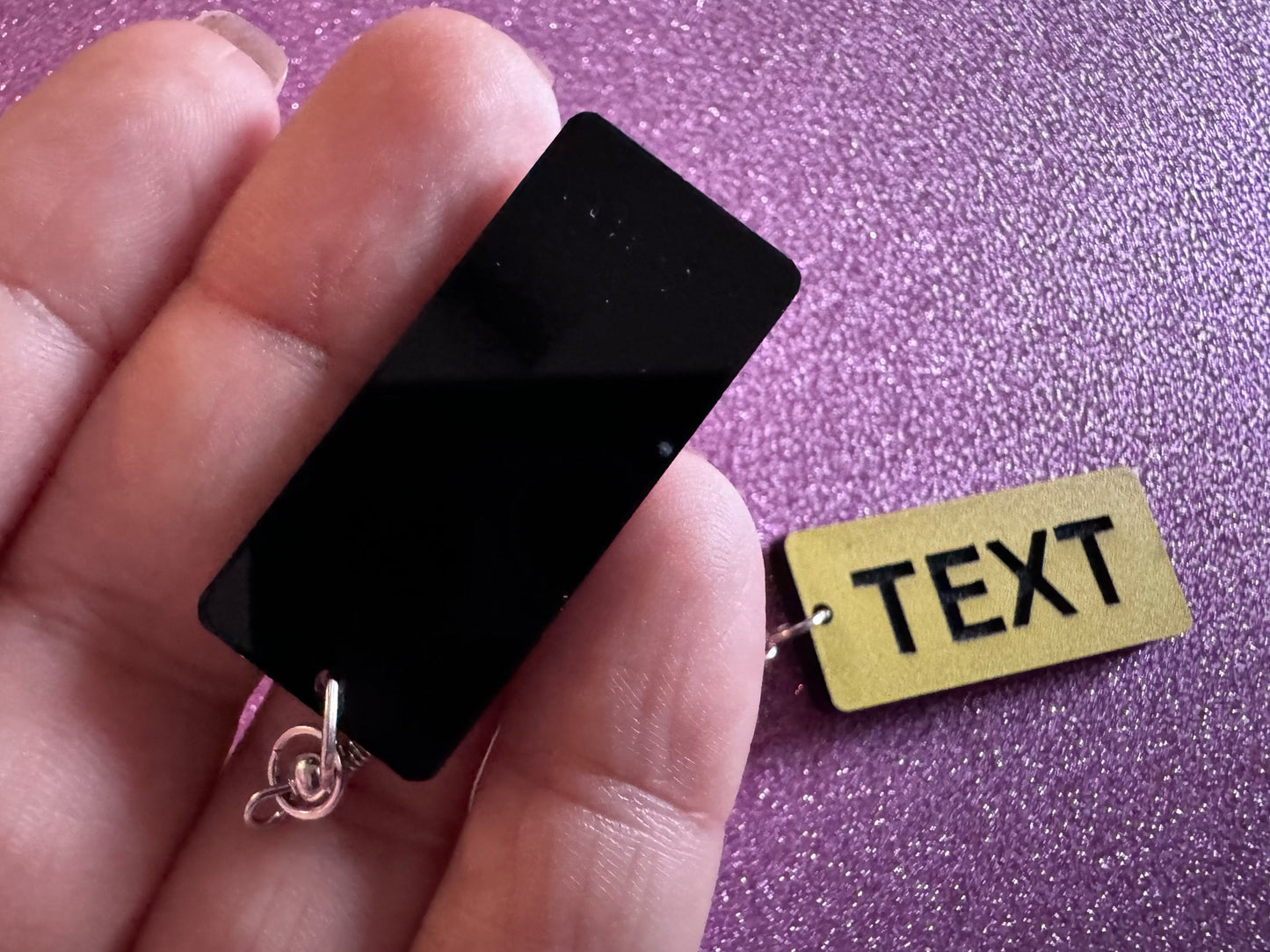 Custom Text Earrings: Laser Engraved Words, Yellow with Black Text, Letters, Names, Teacher Gift, Anniversary, Best Gifts for Her/Him/Them