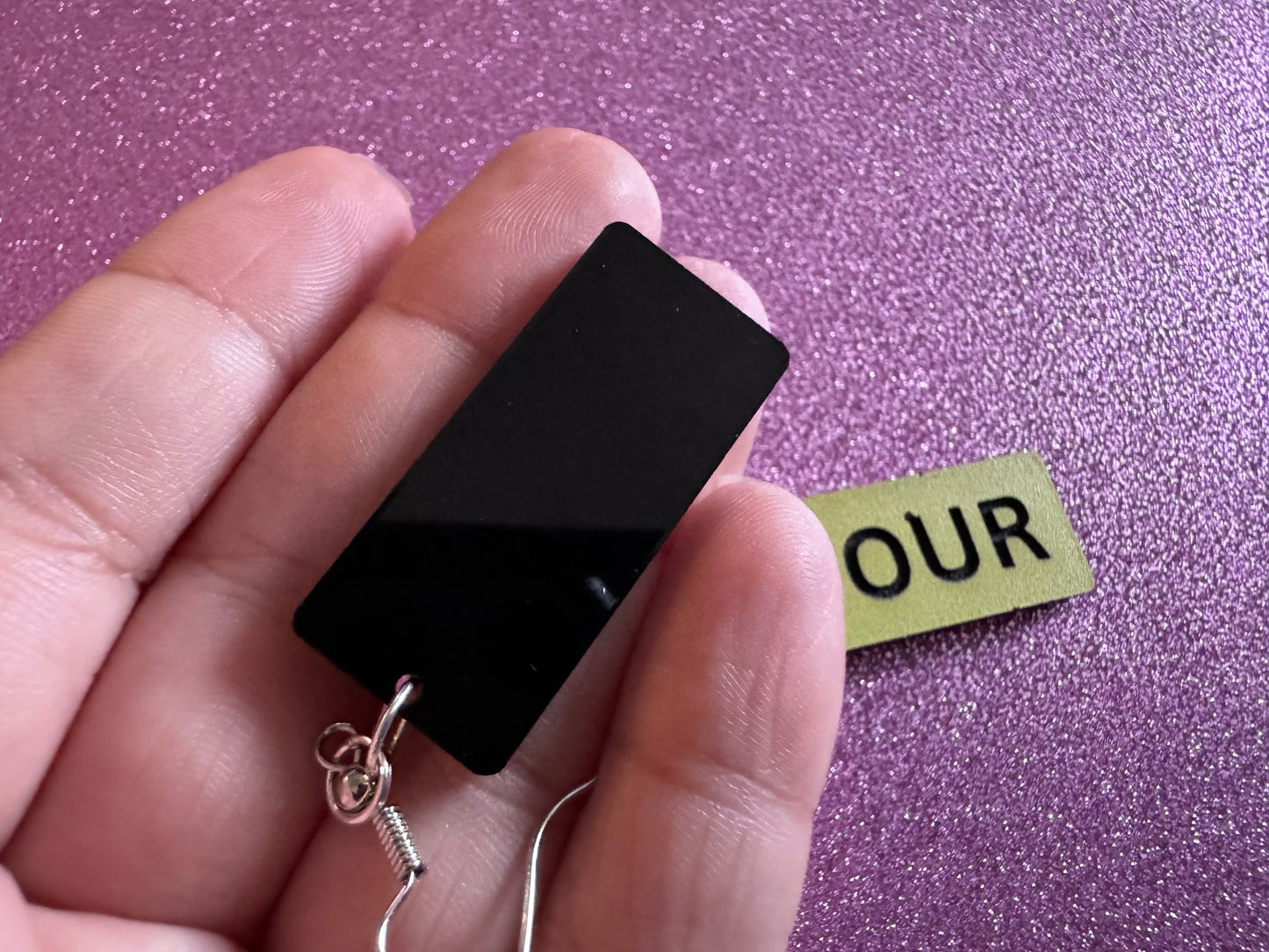 Custom Text Earrings: Laser Engraved Words, Yellow with Black Text, Letters, Names, Teacher Gift, Anniversary, Best Gifts for Her/Him/Them