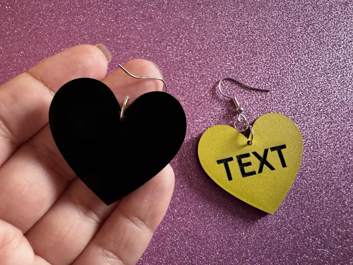 Custom Text Earrings: Laser Engraved Words, Yellow with Black Text, Letters, Names, Teacher Gift, Anniversary, Best Gifts for Her/Him/Them
