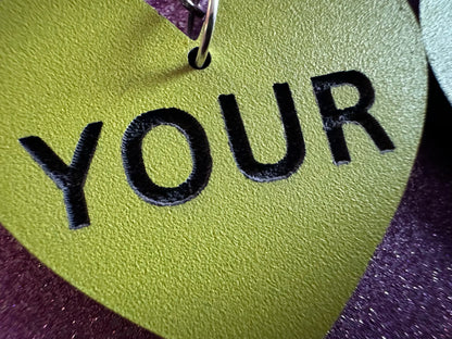 Custom Text Earrings: Laser Engraved Words, Yellow with Black Text, Letters, Names, Teacher Gift, Anniversary, Best Gifts for Her/Him/Them