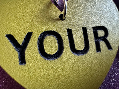 Custom Text Earrings: Laser Engraved Words, Yellow with Black Text, Letters, Names, Teacher Gift, Anniversary, Best Gifts for Her/Him/Them
