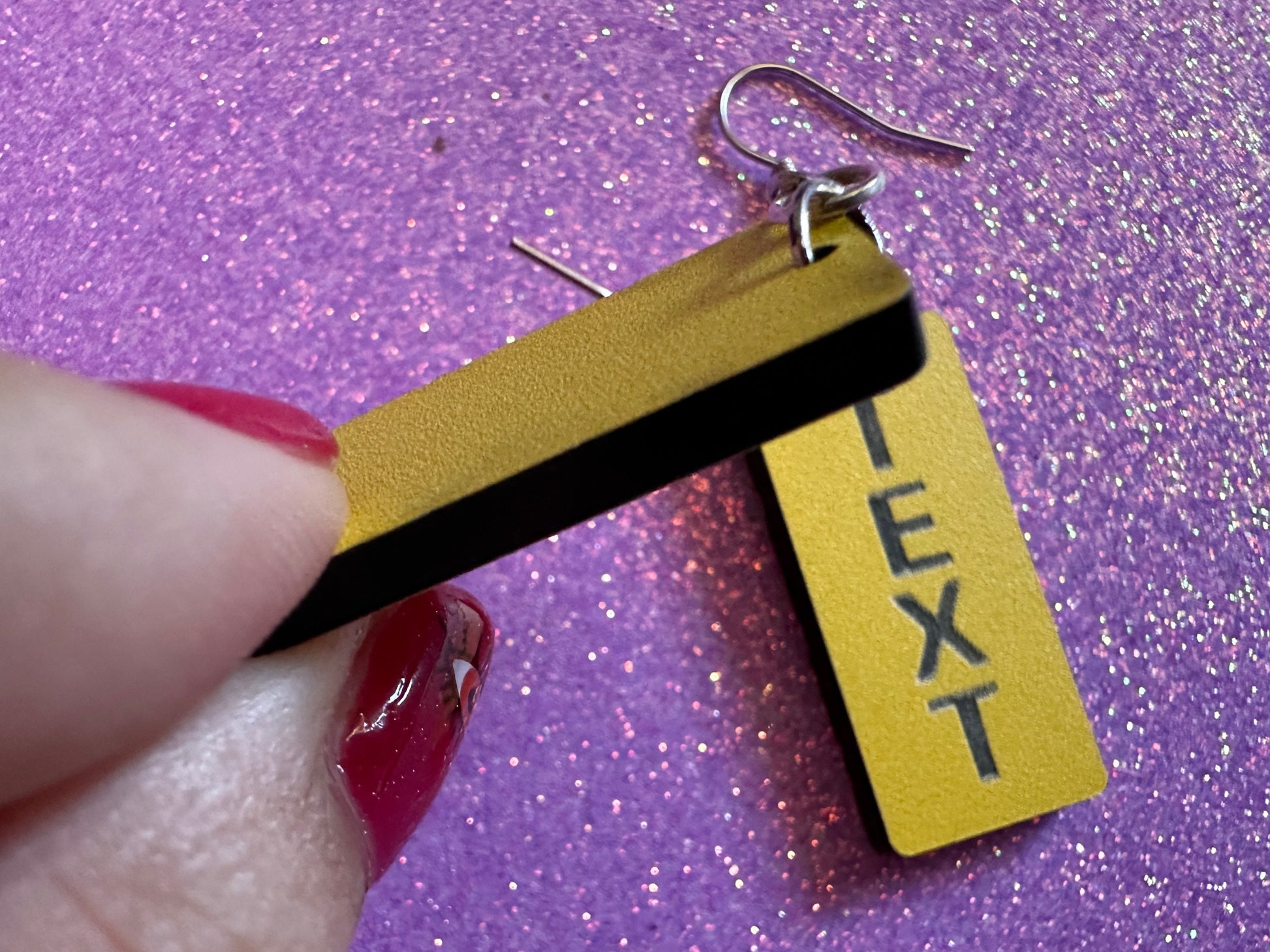 Custom Text Earrings: Laser Engraved Words, Yellow with Black Text, Letters, Names, Teacher Gift, Anniversary, Best Gifts for Her/Him/Them
