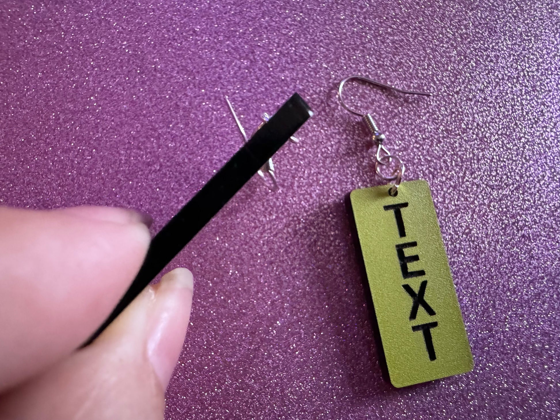 Custom Text Earrings: Laser Engraved Words, Yellow with Black Text, Letters, Names, Teacher Gift, Anniversary, Best Gifts for Her/Him/Them