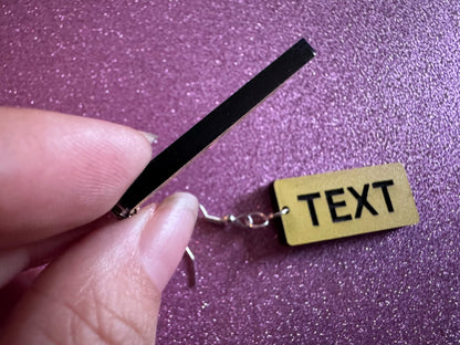 Custom Text Earrings: Laser Engraved Words, Yellow with Black Text, Letters, Names, Teacher Gift, Anniversary, Best Gifts for Her/Him/Them