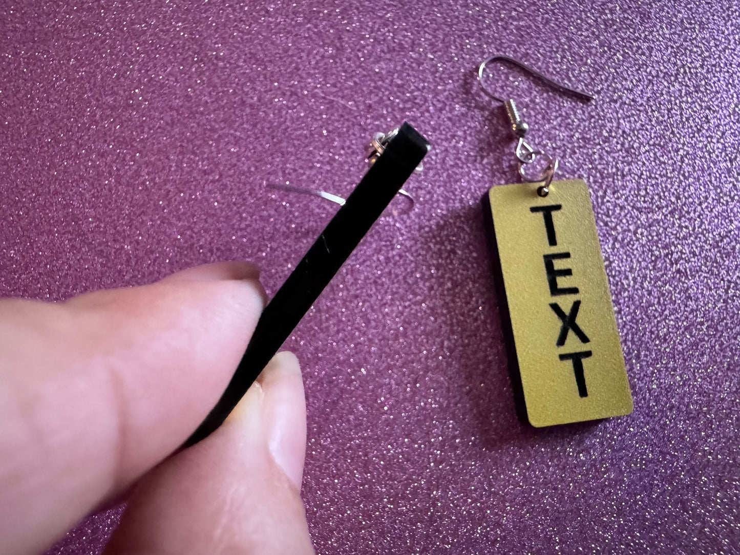 Custom Text Earrings: Laser Engraved Words, Yellow with Black Text, Letters, Names, Teacher Gift, Anniversary, Best Gifts for Her/Him/Them
