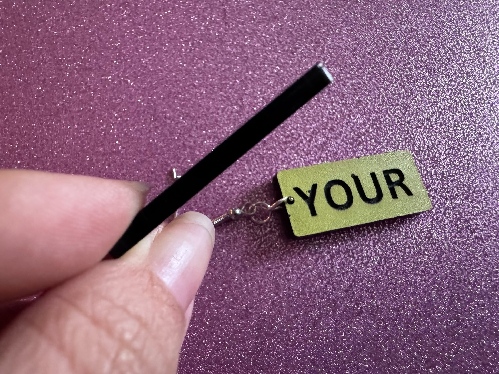 Custom Text Earrings: Laser Engraved Words, Yellow with Black Text, Letters, Names, Teacher Gift, Anniversary, Best Gifts for Her/Him/Them