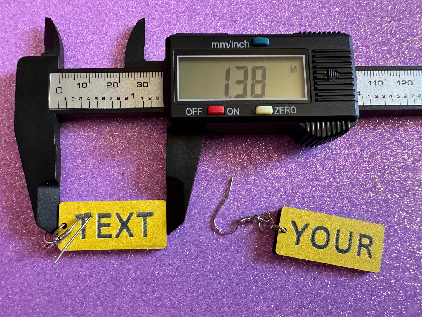 Custom Text Earrings: Laser Engraved Words, Yellow with Black Text, Letters, Names, Teacher Gift, Anniversary, Best Gifts for Her/Him/Them