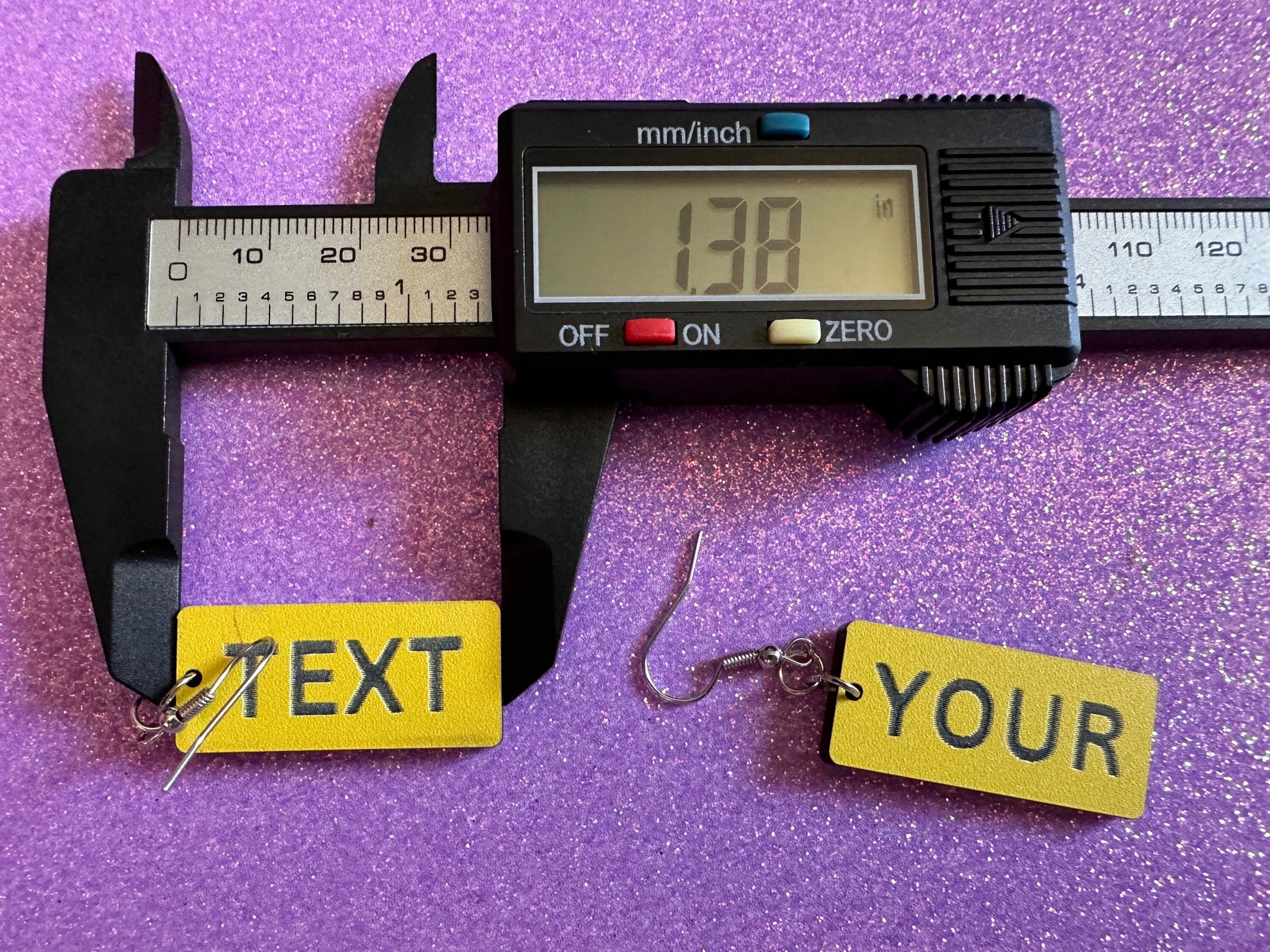 Custom Text Earrings: Laser Engraved Words, Yellow with Black Text, Letters, Names, Teacher Gift, Anniversary, Best Gifts for Her/Him/Them