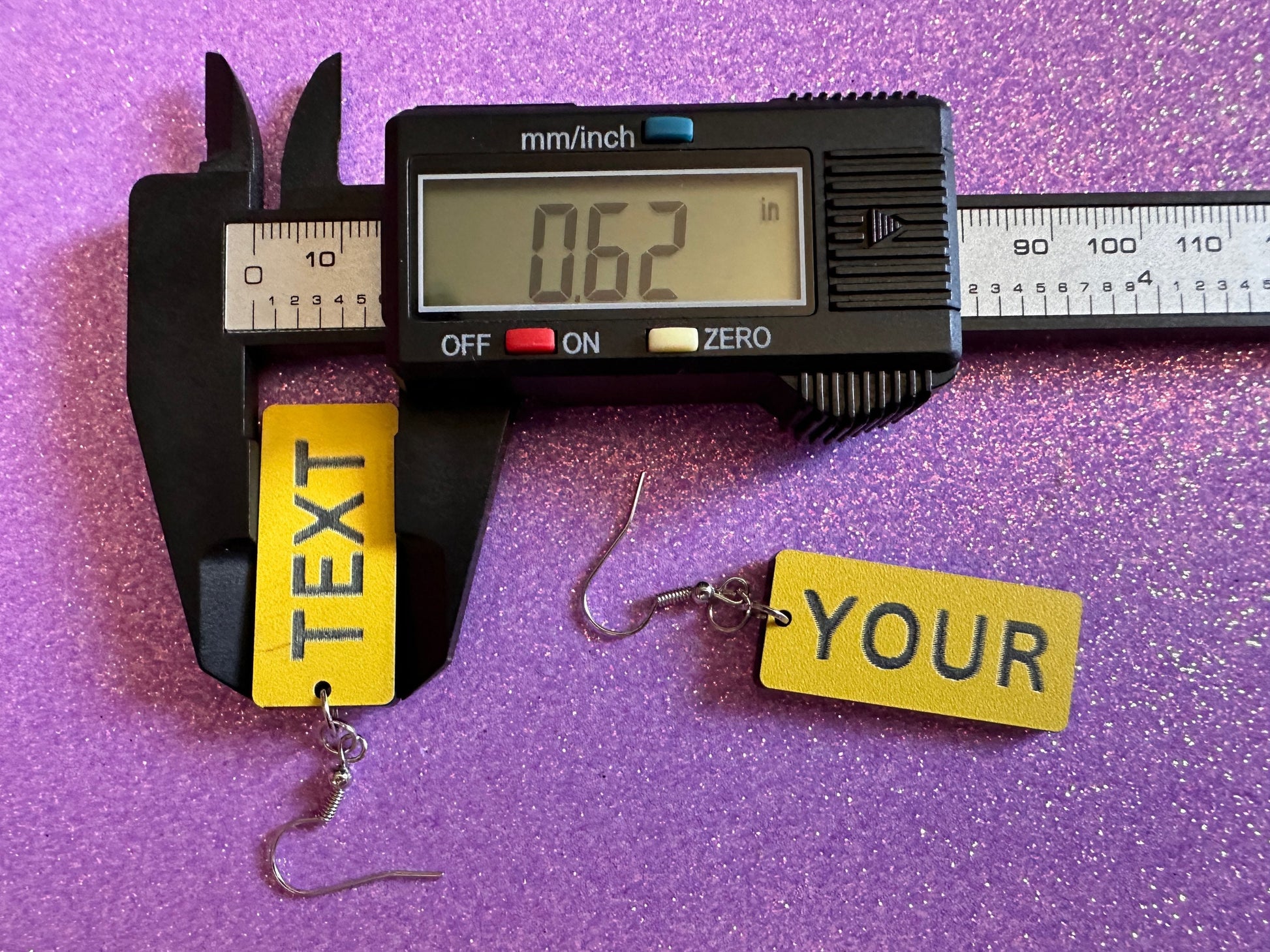 Custom Text Earrings: Laser Engraved Words, Yellow with Black Text, Letters, Names, Teacher Gift, Anniversary, Best Gifts for Her/Him/Them