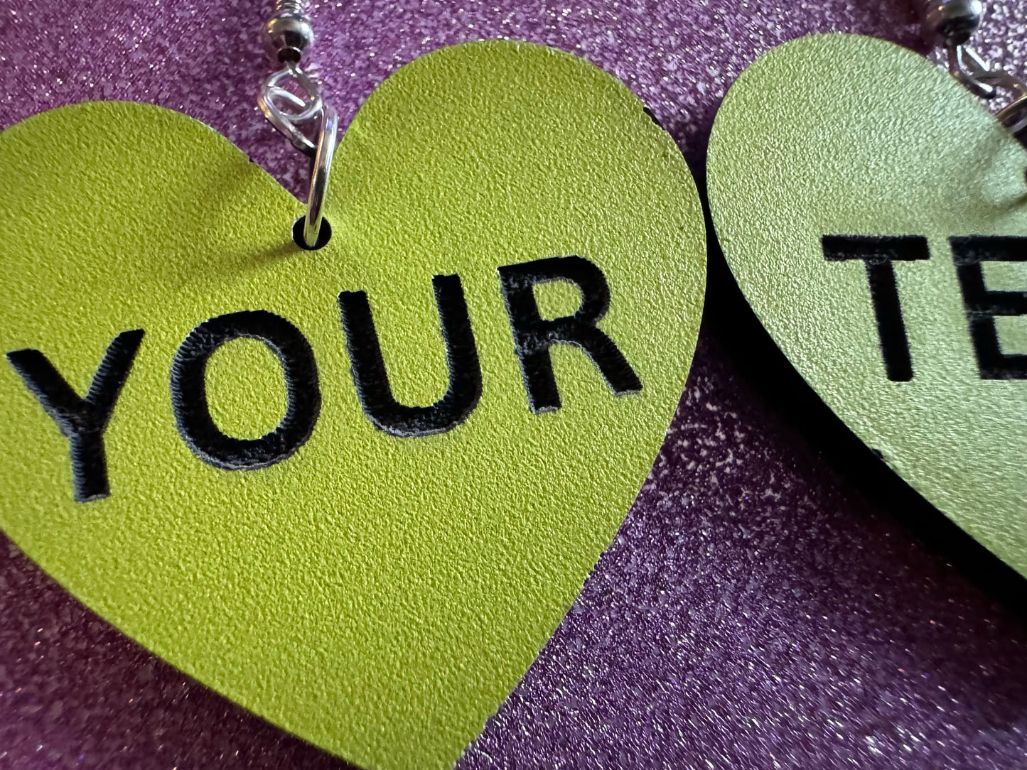 Custom Text Earrings: Laser Engraved Words, Yellow with Black Text, Letters, Names, Teacher Gift, Anniversary, Best Gifts for Her/Him/Them