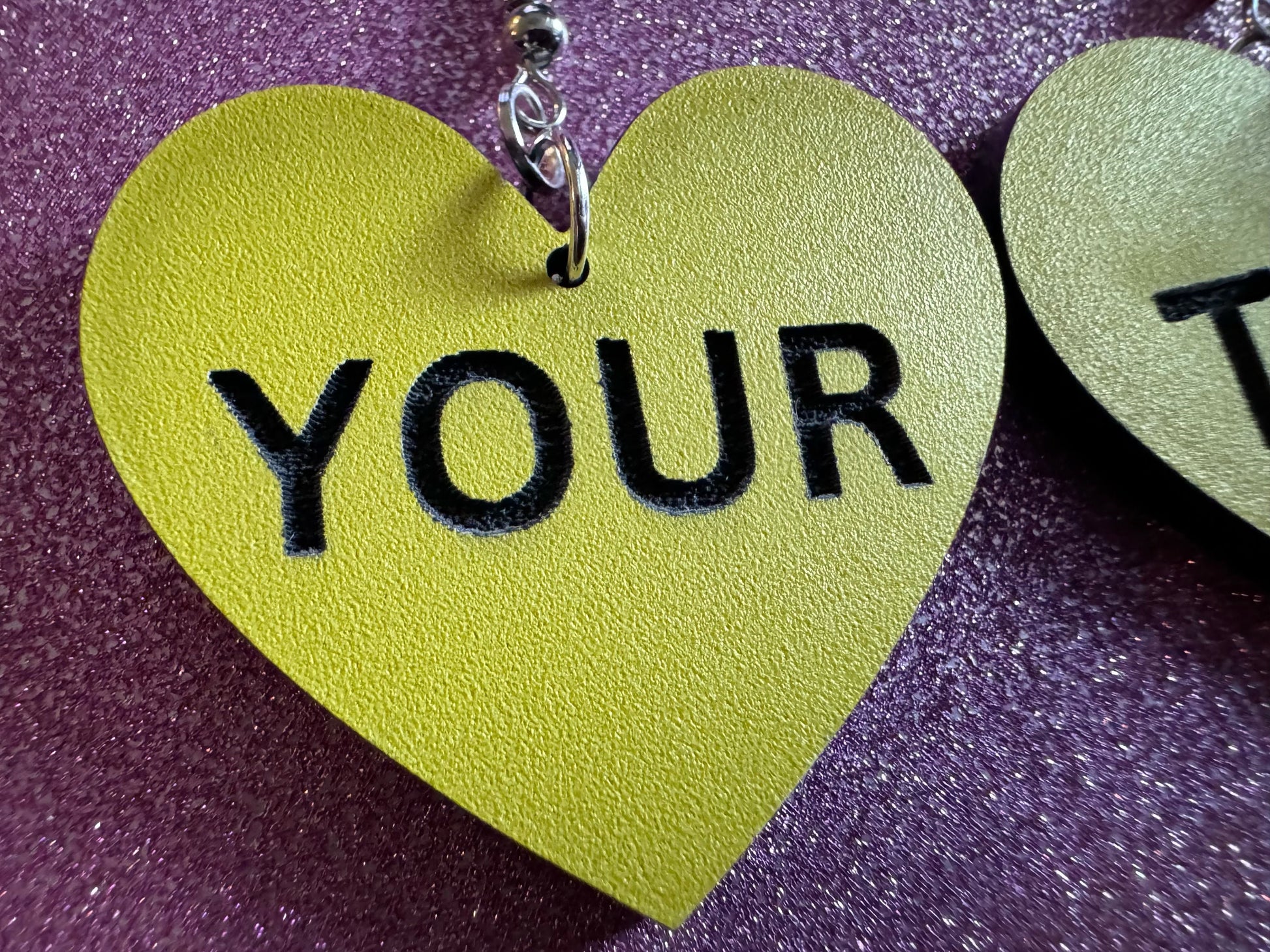 Custom Text Earrings: Laser Engraved Words, Yellow with Black Text, Letters, Names, Teacher Gift, Anniversary, Best Gifts for Her/Him/Them