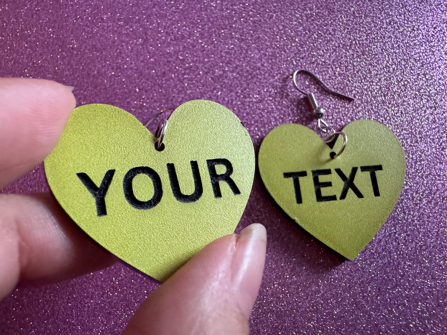 Custom Text Earrings: Laser Engraved Words, Yellow with Black Text, Letters, Names, Teacher Gift, Anniversary, Best Gifts for Her/Him/Them