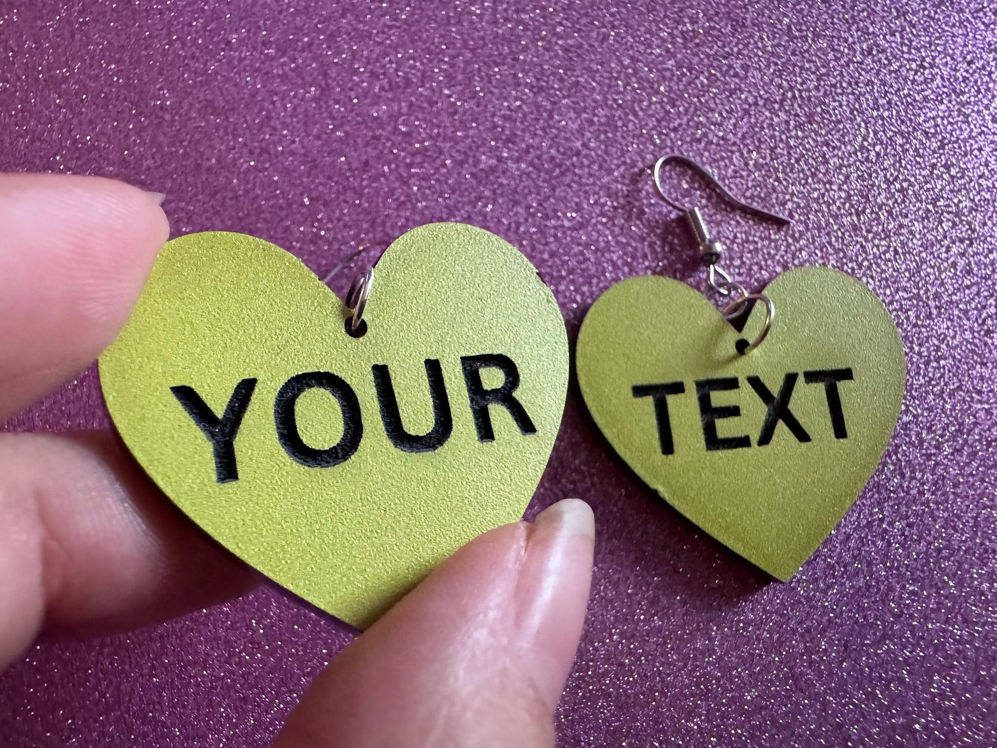 Custom Text Earrings: Laser Engraved Words, Yellow with Black Text, Letters, Names, Teacher Gift, Anniversary, Best Gifts for Her/Him/Them