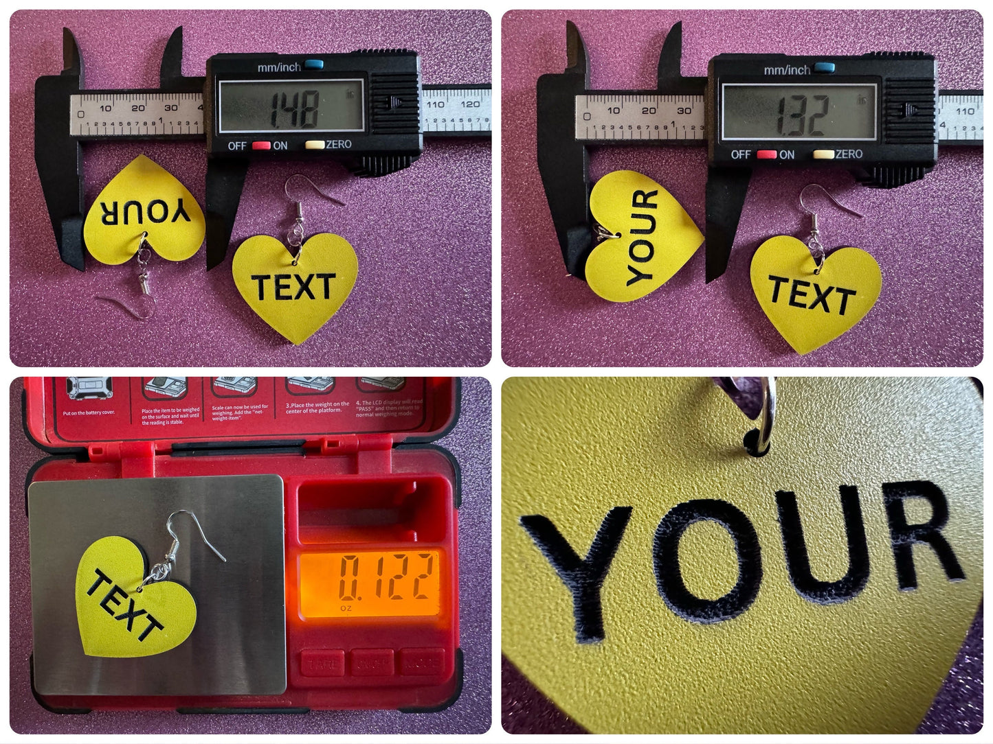 Custom Text Earrings: Laser Engraved Words, Yellow with Black Text, Letters, Names, Teacher Gift, Anniversary, Best Gifts for Her/Him/Them
