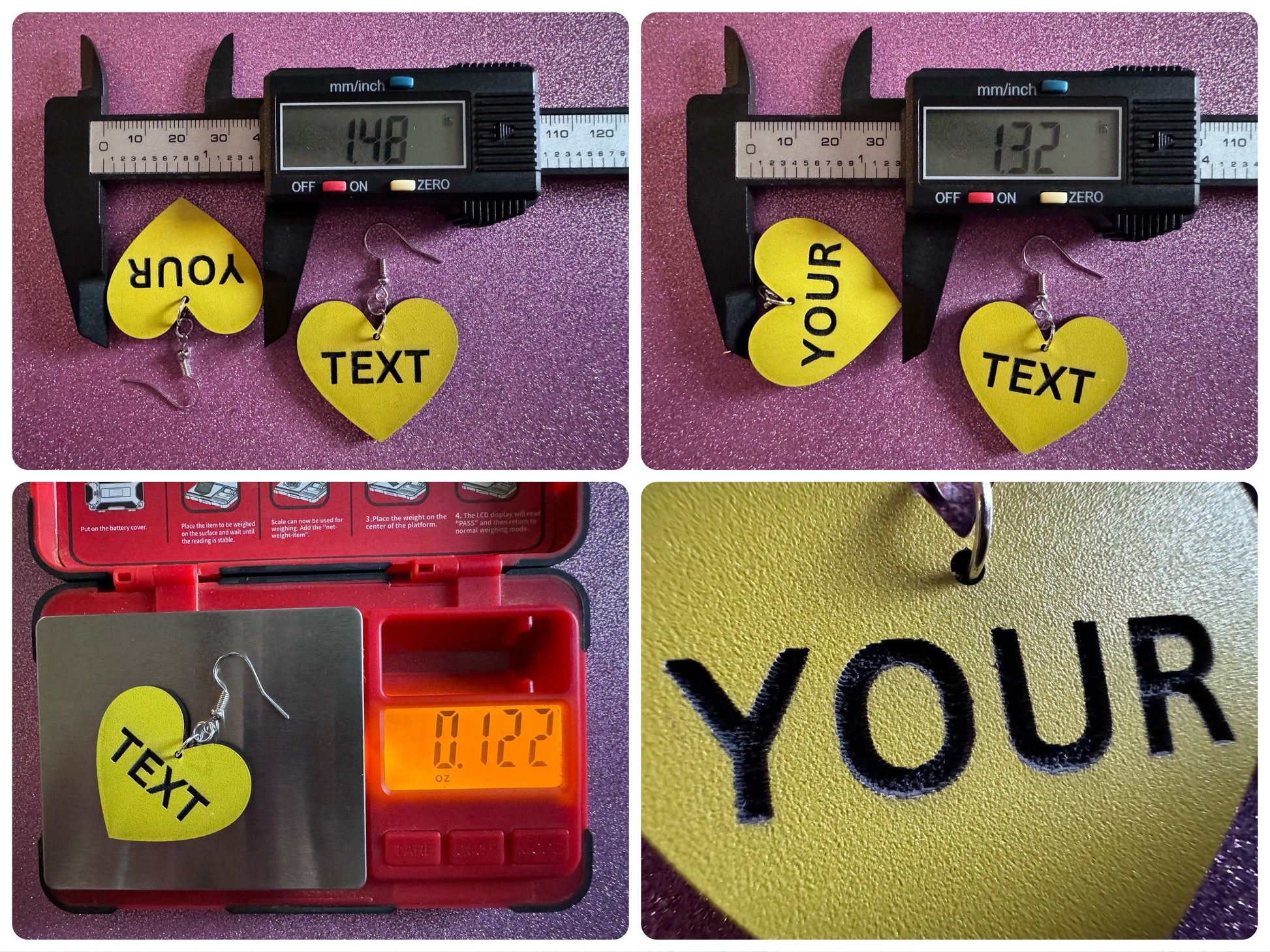 Custom Text Earrings: Laser Engraved Words, Yellow with Black Text, Letters, Names, Teacher Gift, Anniversary, Best Gifts for Her/Him/Them