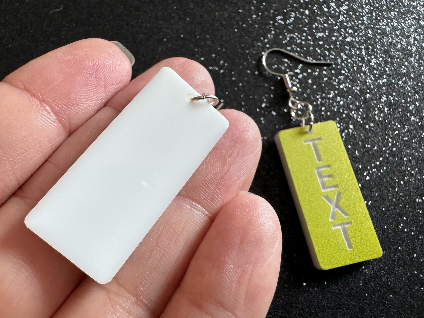 Custom Text Earrings: Laser Engraved Words, Yellow with White Text, Letters, Names, Teacher Gift, Anniversary, Best Gifts for Her/Him/Them