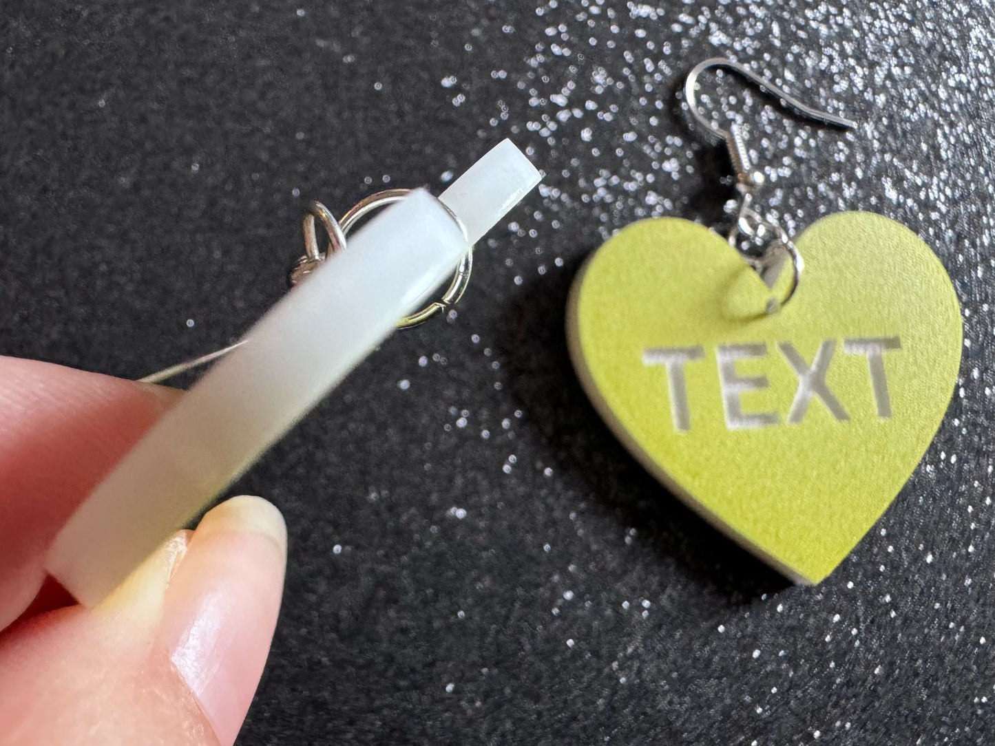Custom Text Earrings: Laser Engraved Words, Yellow with White Text, Letters, Names, Teacher Gift, Anniversary, Best Gifts for Her/Him/Them