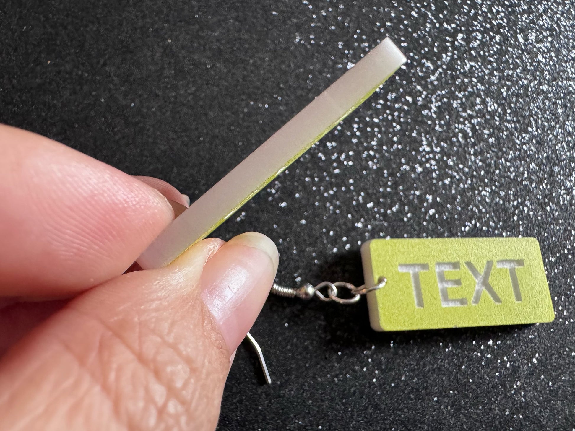 Custom Text Earrings: Laser Engraved Words, Yellow with White Text, Letters, Names, Teacher Gift, Anniversary, Best Gifts for Her/Him/Them