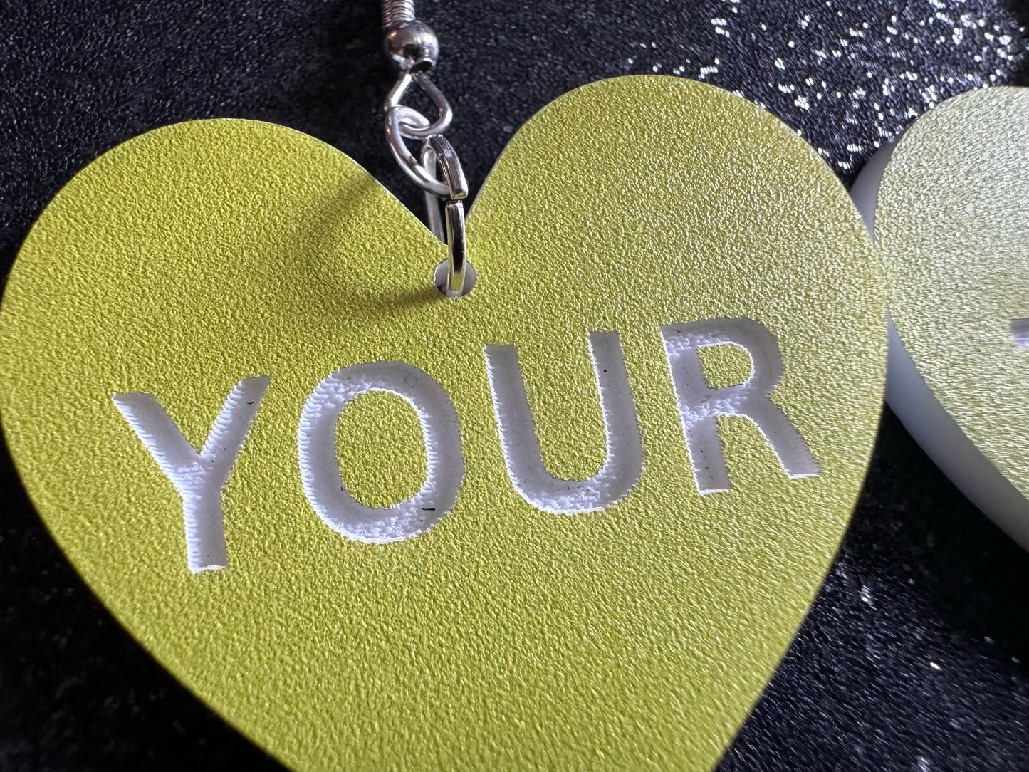 Custom Text Earrings: Laser Engraved Words, Yellow with White Text, Letters, Names, Teacher Gift, Anniversary, Best Gifts for Her/Him/Them