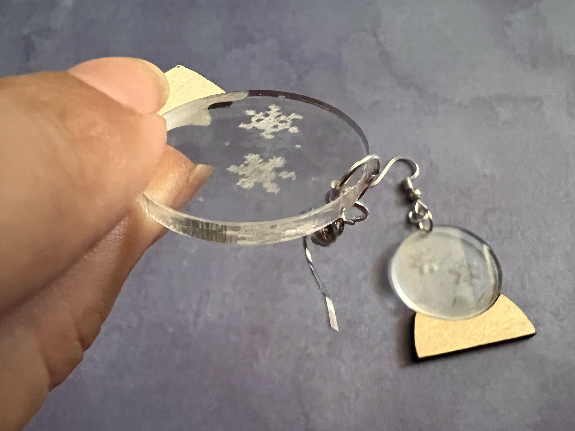 Custom Text Engraved Snow Globe Earrings: Christmas, Holidays, Winter, Snowy, Present, Laser Cut Acrylic & Wood, Best Gifts for Her/Him/Them