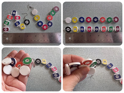 Customizable Billiard Ball Earrings: Laser Cut Acrylic Pool Balls, Pool Rack, Sports, Game Night, Eight Ball, Best Gifts for Her/Him/Them