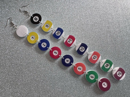 Customizable Billiard Ball Earrings: Laser Cut Acrylic Pool Balls, Pool Rack, Sports, Game Night, Eight Ball, Best Gifts for Her/Him/Them