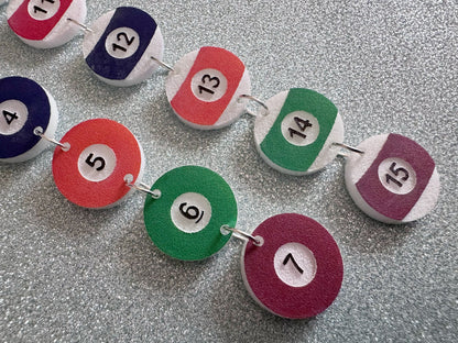 Customizable Billiard Ball Earrings: Laser Cut Acrylic Pool Balls, Pool Rack, Sports, Game Night, Eight Ball, Best Gifts for Her/Him/Them