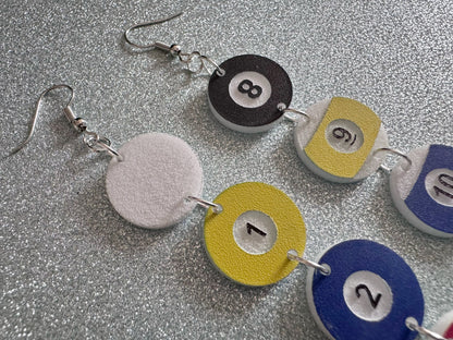 Customizable Billiard Ball Earrings: Laser Cut Acrylic Pool Balls, Pool Rack, Sports, Game Night, Eight Ball, Best Gifts for Her/Him/Them