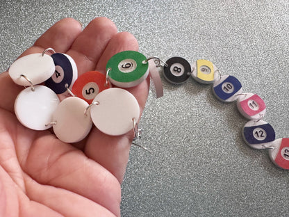 Customizable Billiard Ball Earrings: Laser Cut Acrylic Pool Balls, Pool Rack, Sports, Game Night, Eight Ball, Best Gifts for Her/Him/Them