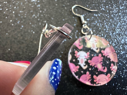 Cute Pink Axolotl Earrings: Laser Cut Acrylic Axolotls, Aquarium, Fish, Pet, Marine Animals, Animal, Snorkel, Best Gifts for Her/Him/Them