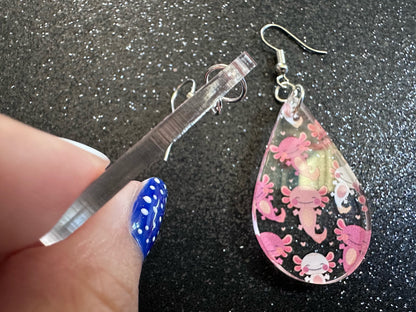 Cute Pink Axolotl Earrings: Laser Cut Acrylic Axolotls, Aquarium, Fish, Pet, Marine Animals, Animal, Snorkel, Best Gifts for Her/Him/Them