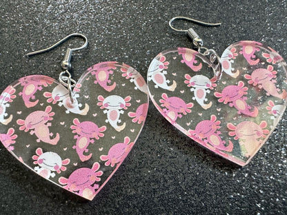 Cute Pink Axolotl Earrings: Laser Cut Acrylic Axolotls, Aquarium, Fish, Pet, Marine Animals, Animal, Snorkel, Best Gifts for Her/Him/Them