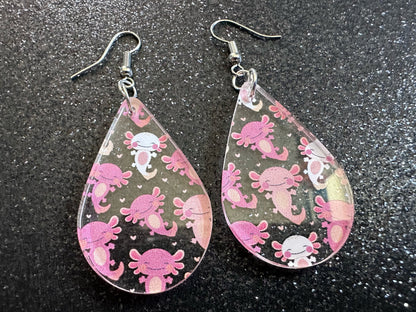 Cute Pink Axolotl Earrings: Laser Cut Acrylic Axolotls, Aquarium, Fish, Pet, Marine Animals, Animal, Snorkel, Best Gifts for Her/Him/Them