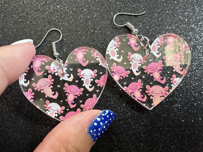 Cute Pink Axolotl Earrings: Laser Cut Acrylic Axolotls, Aquarium, Fish, Pet, Marine Animals, Animal, Snorkel, Best Gifts for Her/Him/Them