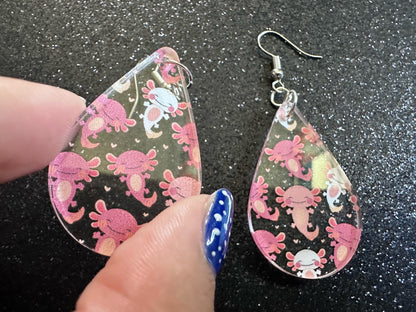 Cute Pink Axolotl Earrings: Laser Cut Acrylic Axolotls, Aquarium, Fish, Pet, Marine Animals, Animal, Snorkel, Best Gifts for Her/Him/Them